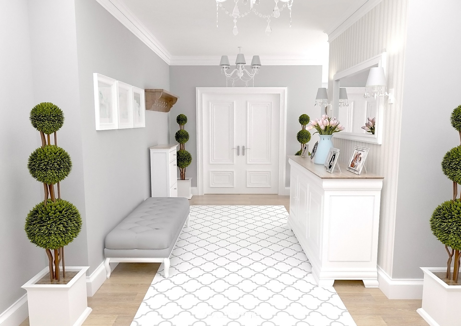 Projekt holu w apartamencie w stylu klasycznym