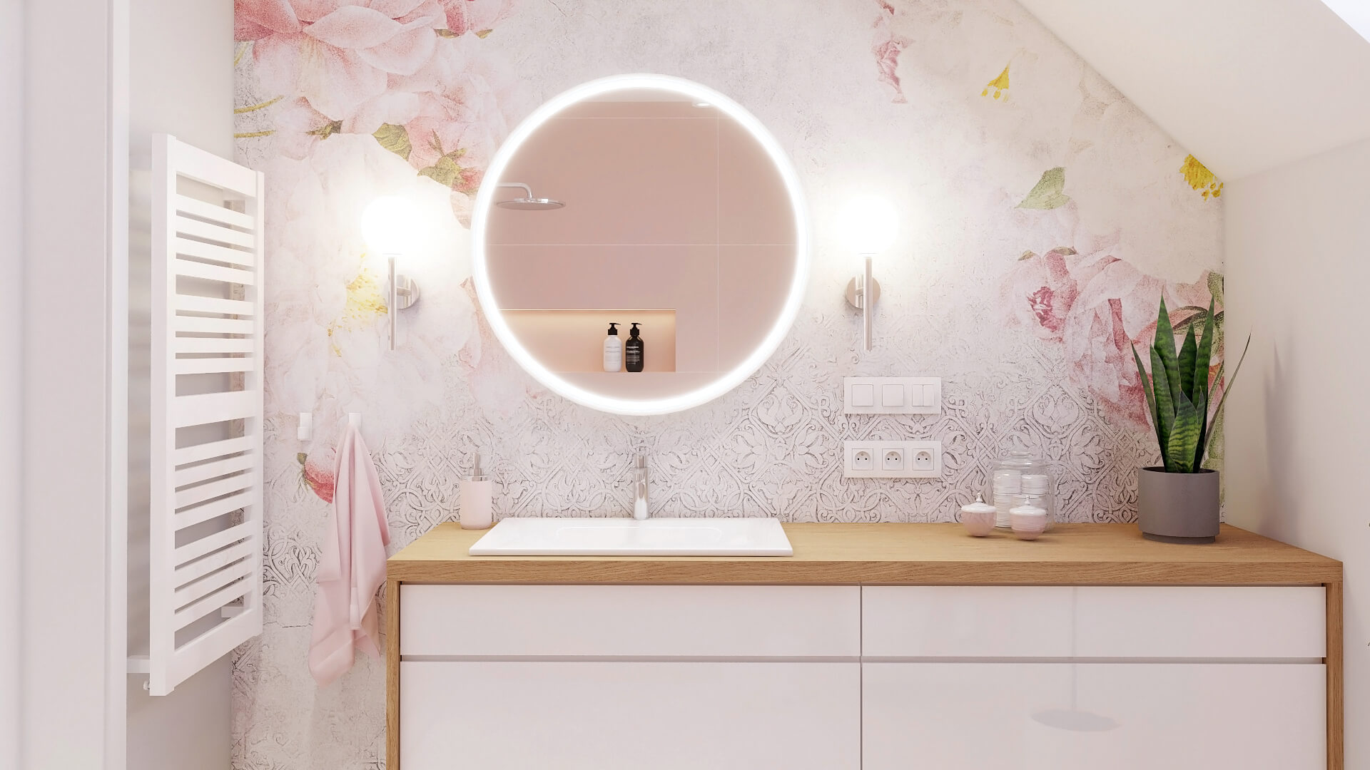 Projekt różowej łazienki w stylu romantycznym od Doroty Wąsik